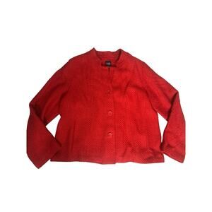 Eileen Fisher Tweed Woven Wool Blend Tomato Red XL Jacket Career Classic Pockets